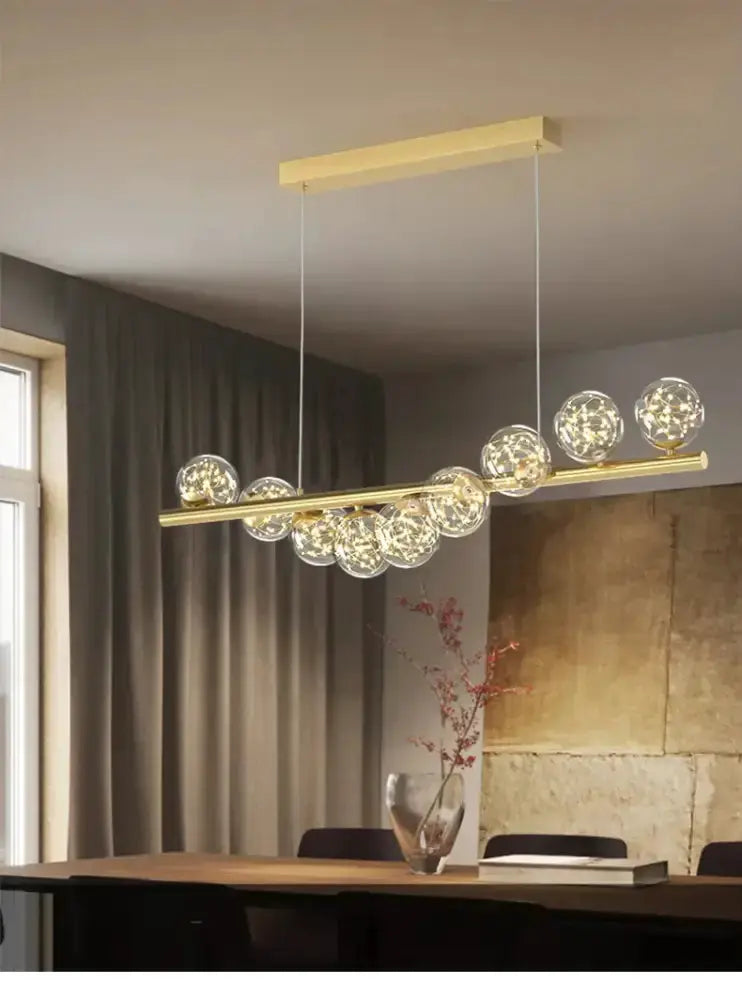 Chandelier Decorbites modern gold linear LED glass dining pendant with globe bulbs on Tampa Home & Garden Store