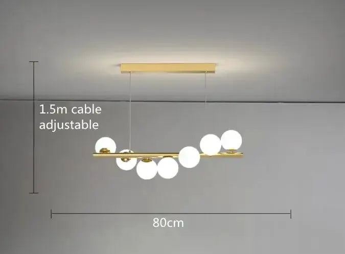 Modern gold linear LED glass chandelier by Decorbites, 80cm span, 1.5m adjustable cable on Tampa Home & Garden Store