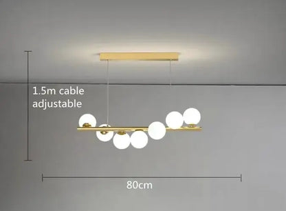 Modern gold linear LED glass chandelier by Decorbites, 80cm span, 1.5m adjustable cable on Tampa Home & Garden Store