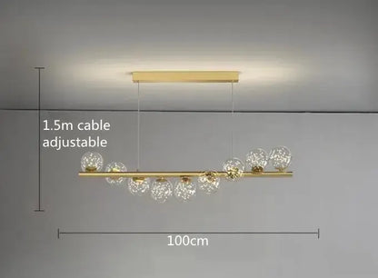 Chandelier Decorbites gold linear LED glass dining pendant with 1.5m adjustable cable 100cm on Tampa Home & Garden Store