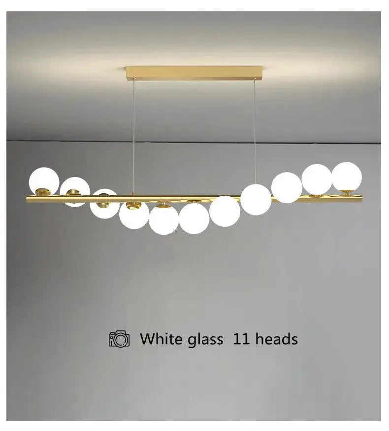Chandelier Decorbites modern gold linear LED glass chandelier with 11 white globe heads on Tampa Home & Garden Store