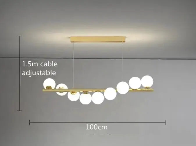 Chandelier modern gold linear LED glass dining pendant with globe bulbs Decorbites on Tampa Home & Garden Store