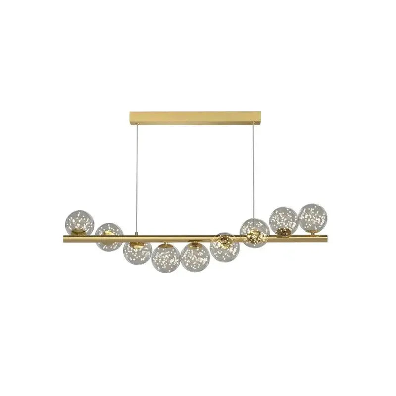 Decorbites gold linear LED chandelier with two suspension cables and speckled glass globes on Tampa Home & Garden Store