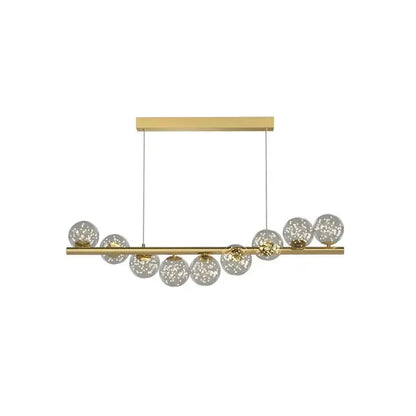 Decorbites gold linear LED chandelier with two suspension cables and speckled glass globes on Tampa Home & Garden Store