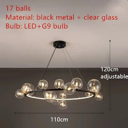 Chandelier Decorbites modern black metal ring with 17 clear glass bubble LED bulbs on Tampa Home & Garden Store