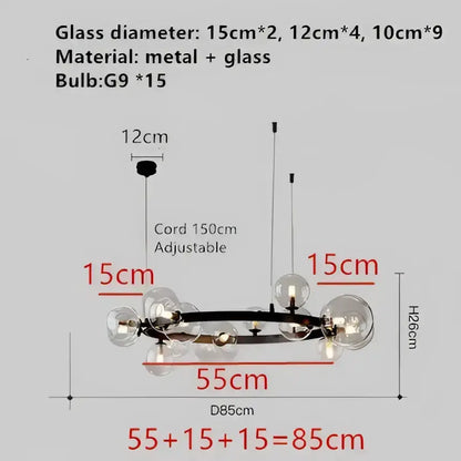 Chandelier Decorbites modern black metal frame with clear glass bubble globes, 15 G9 LEDs on Tampa Home & Garden Store