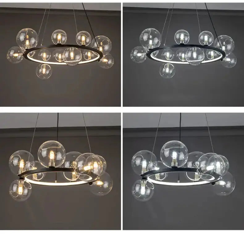 Chandelier Decorbites black ring with clear glass bubbles and LED bulbs for dining on Tampa Home & Garden Store