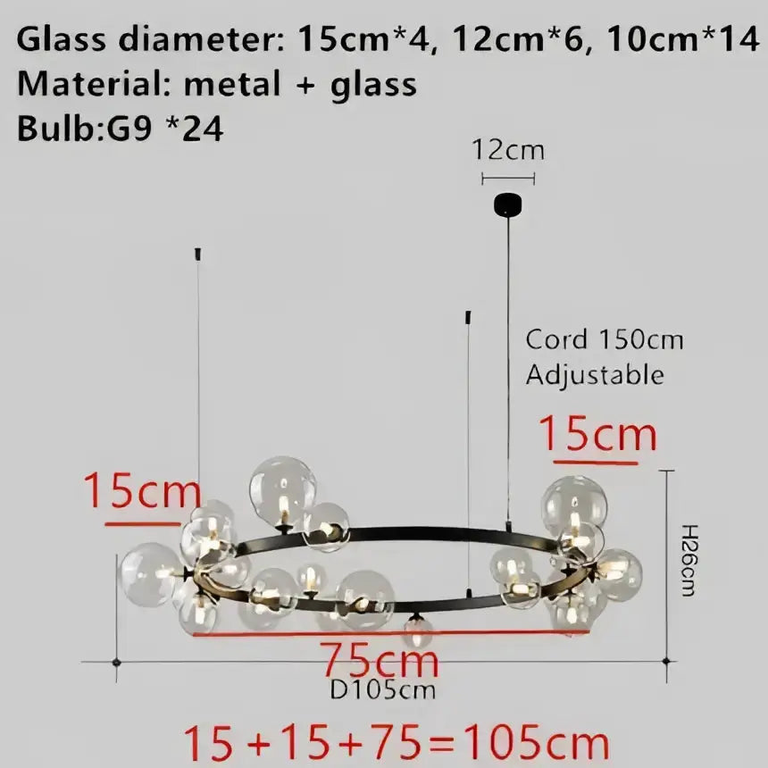 Chandelier modern black metal frame with clear glass bubble bulbs LED Decorbites on Tampa Home & Garden Store