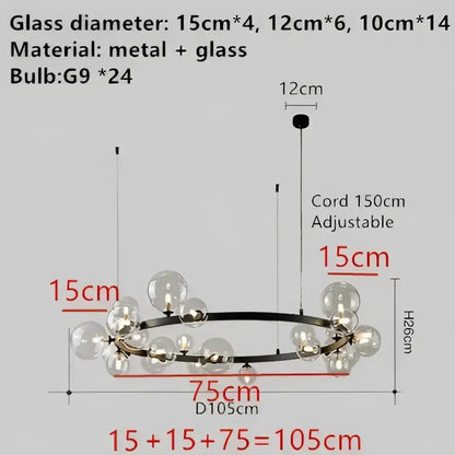 Chandelier modern black metal frame with clear glass bubble bulbs LED Decorbites on Tampa Home & Garden Store
