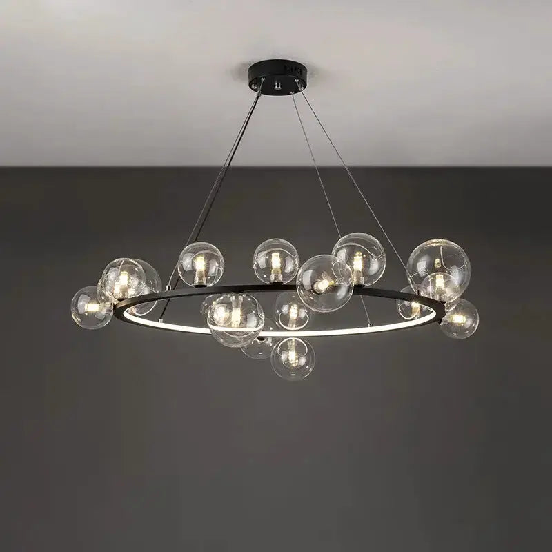 Chandelier Modern black circular ring with clear glass bubble LED bulbs by Decorbites on Tampa Home & Garden Store