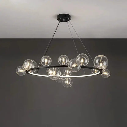 Chandelier Modern black circular ring with clear glass bubble LED bulbs by Decorbites on Tampa Home & Garden Store