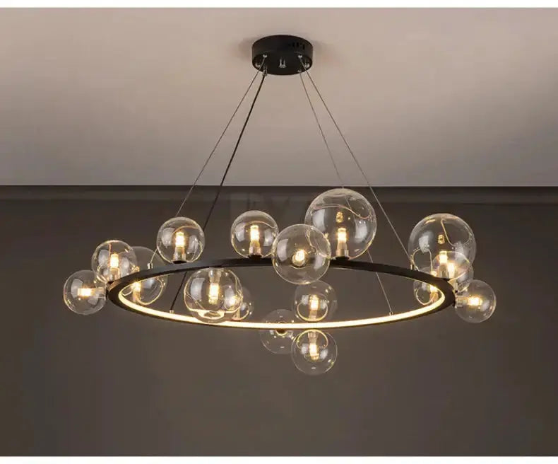 Chandelier Modern black circular ring with clear glass bubbles, LED bulbs Decorbites on Tampa Home & Garden Store