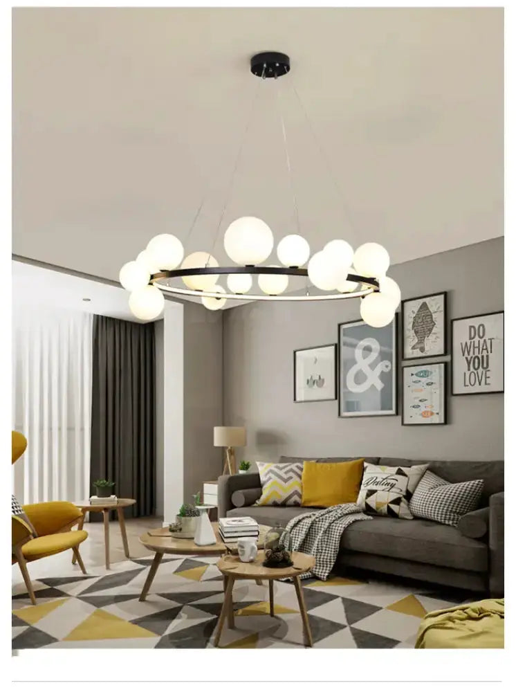 Chandelier Decorbites modern black ring with clear glass bubble LED globes for dining room on Tampa Home & Garden Store