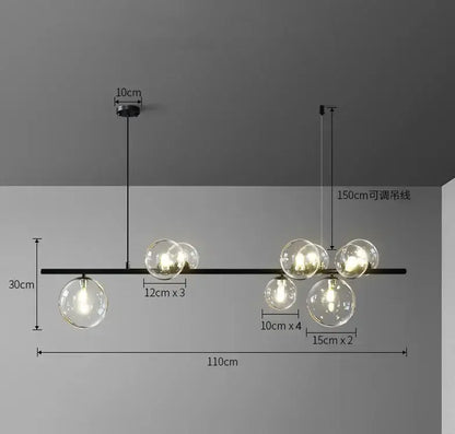 Chandelier Decorbites modern black bar with clear glass bubble LED bulbs, 110cm long on Tampa Home & Garden Store