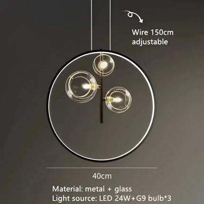 Chandelier Decorbites black ring with 3 clear glass bubble bulbs LED lights on Tampa Home & Garden Store