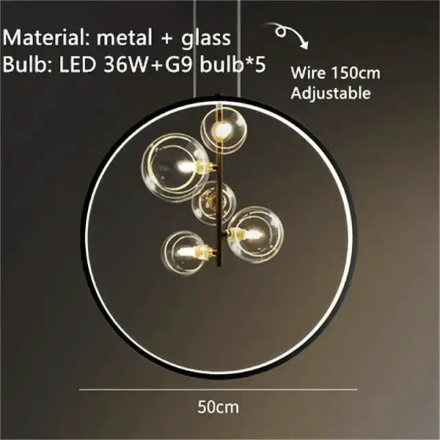 Decorbites black circular glass bubble LED chandelier for dining room with five bulbs on Tampa Home & Garden Store
