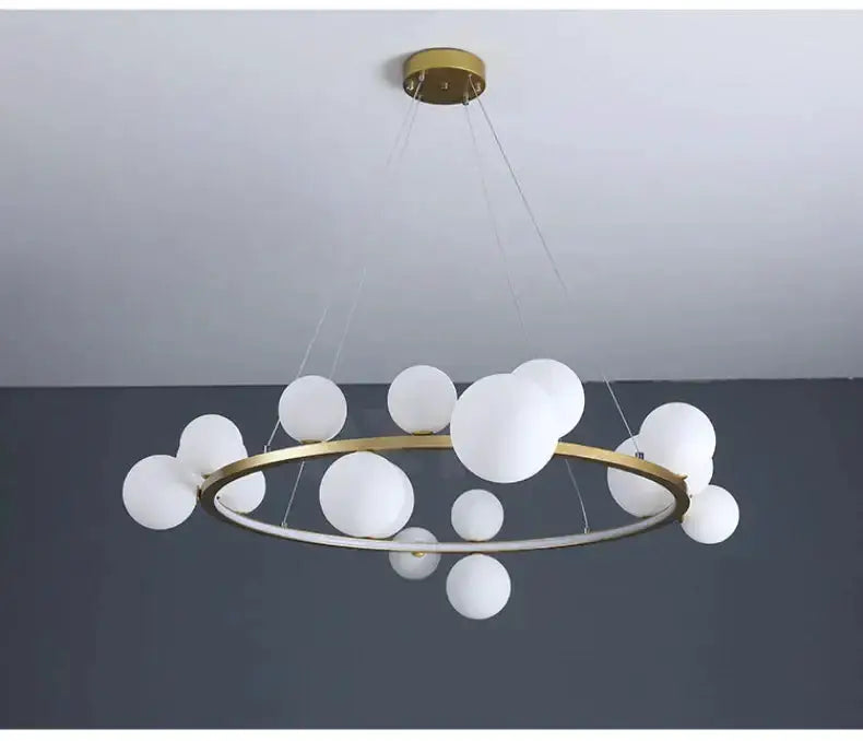 Chandelier modern gold-ring LED with white glass bubble bulbs by Decorbites on Tampa Home & Garden Store