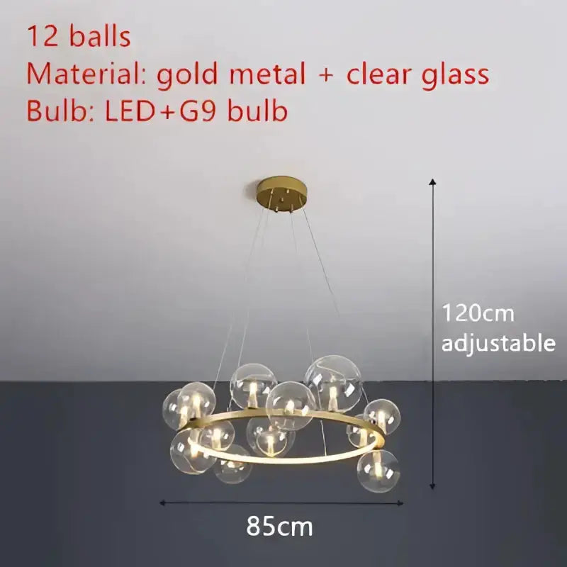 Chandelier Decorbites modern black clear-glass bubble LED dining light with gold ring on Tampa Home & Garden Store