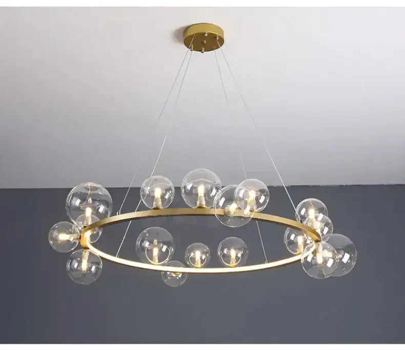 Chandelier Decorbites gold ring with clear glass bubble LED bulbs for dining room lighting on Tampa Home & Garden Store