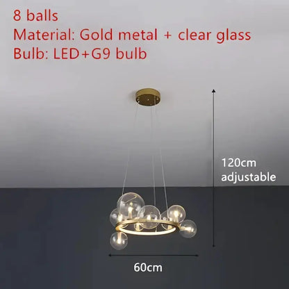 Chandelier Decorbites gold metal clear glass bubble LED ring, 8 globes, 60cm wide, adjustable on Tampa Home & Garden Store