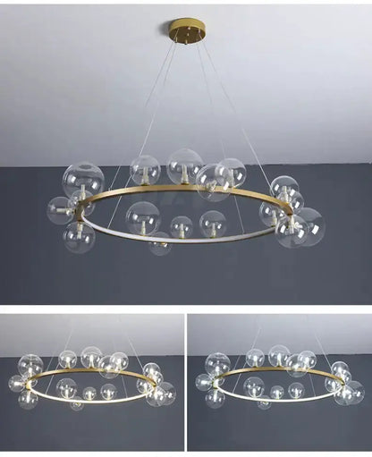 Chandelier Decorbites circular ring with clear glass bubbles, gold finish, modern dining room light on Tampa Home & Garden Store