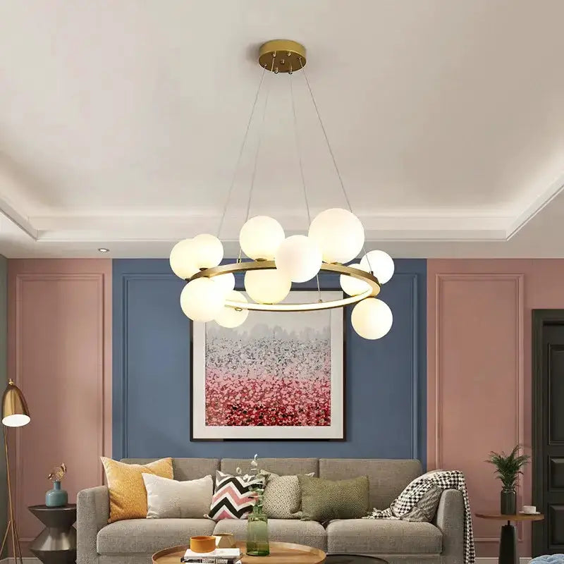 Chandelier Decorbites modern clear glass bubble LED chandelier with gold ring on Tampa Home & Garden Store