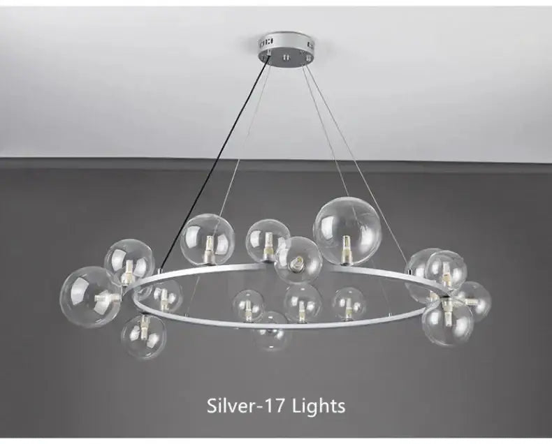 Chandelier modern black clear glass bubble LED with silver ring and 17 bulbs by Decorbites on Tampa Home & Garden Store