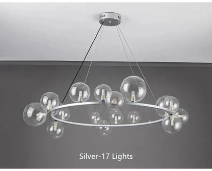 Chandelier modern black clear glass bubble LED with silver ring and 17 bulbs by Decorbites on Tampa Home & Garden Store