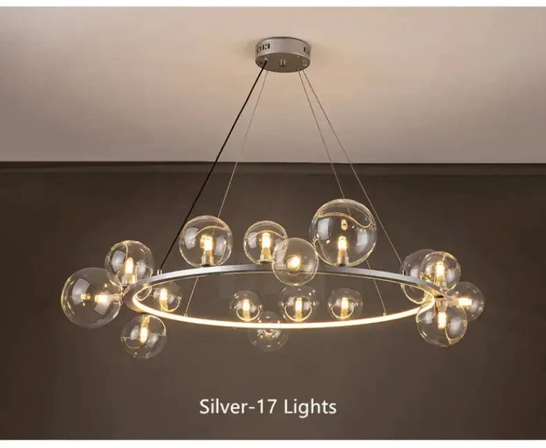 Chandelier Modern black clear glass bubble LED dining light by Decorbites, 17-bulb ring on Tampa Home & Garden Store