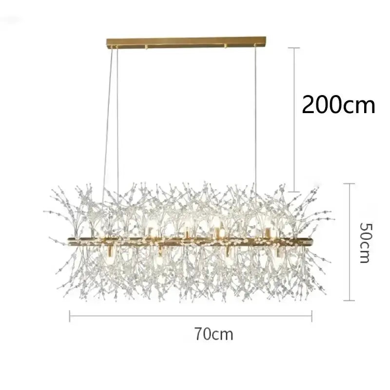 Chandelier Decorbites modern gold branch LED with crystal accents for living room, 70cm wide 50cm tall on Tampa Home & Garden Store