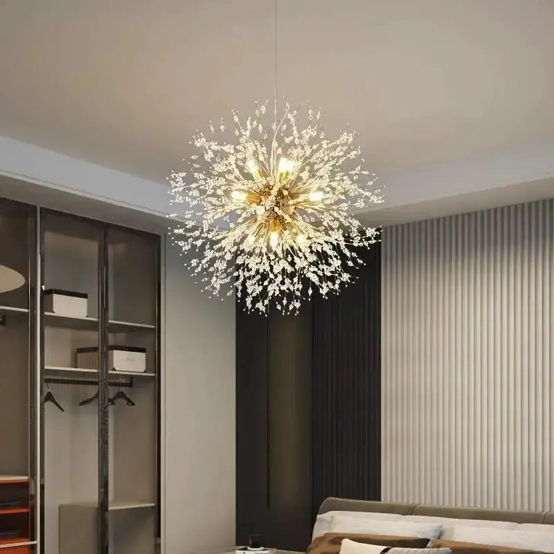 Chandelier Decorbites modern gold branch LED pendant crystal chandelier in living room on Tampa Home & Garden Store
