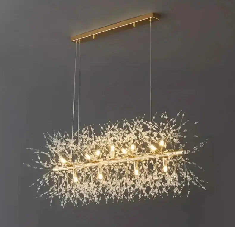 Modern gold branch LED pendant chandelier by Decorbites with crystal spray on Tampa Home & Garden Store