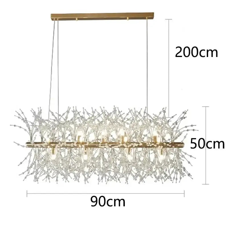 Chandelier Decorbites modern gold branch LED pendant with crystal branches, 90cm wide on Tampa Home & Garden Store