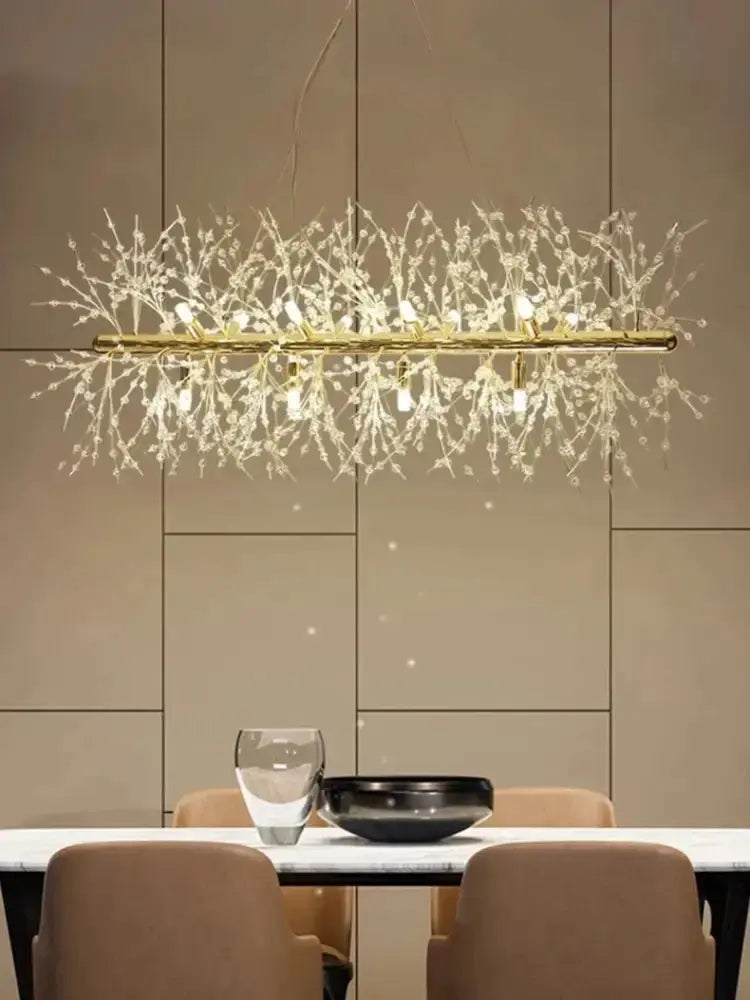 Modern gold branch LED pendant chandelier with crystal accents on Tampa Home & Garden Store