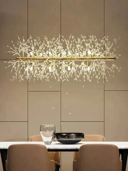 Modern gold branch LED pendant chandelier with crystal accents on Tampa Home & Garden Store