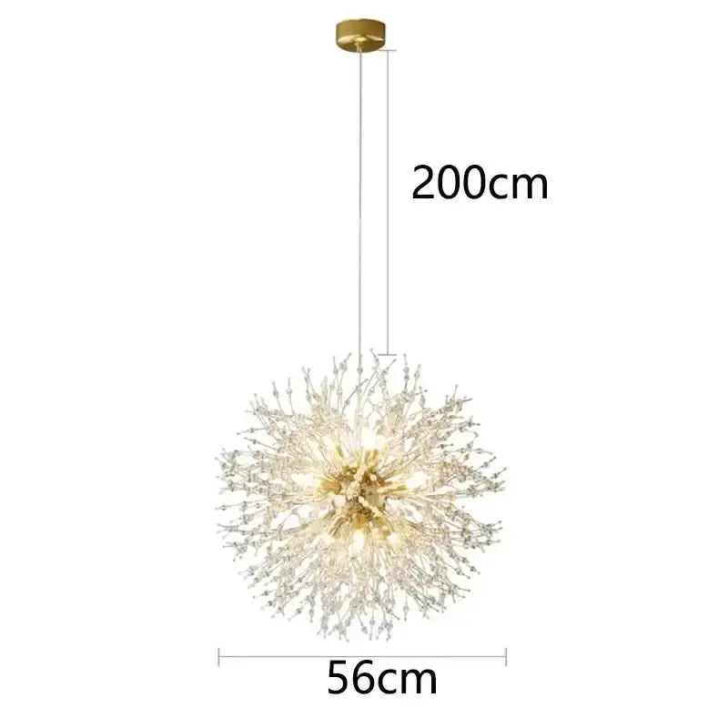 Chandelier Decorbites gold branch led pendant with crystal sphere 56cm wide 200cm drop on Tampa Home & Garden Store