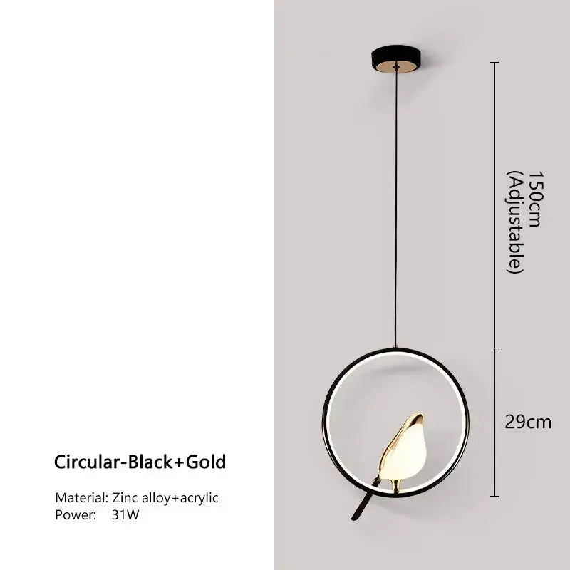 Modern gold magpie LED pendant light Decorbites with circular black and gold frame on Tampa Home & Garden Store
