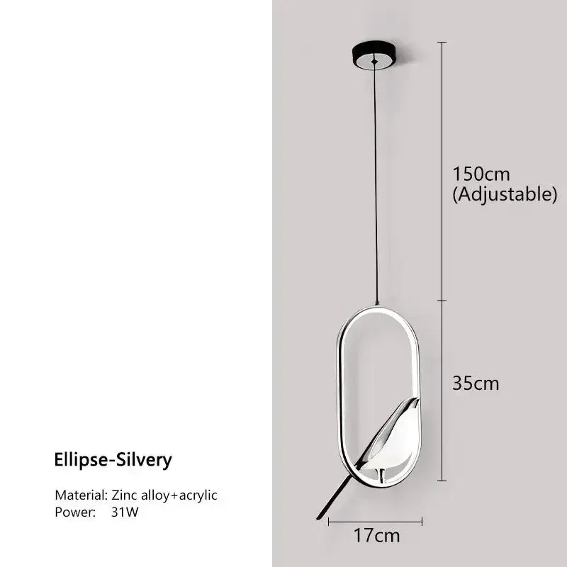 Pendant light Decorbites gold magpie LED with oval zinc alloy frame, 31W, 150cm adjustable on Tampa Home & Garden Store