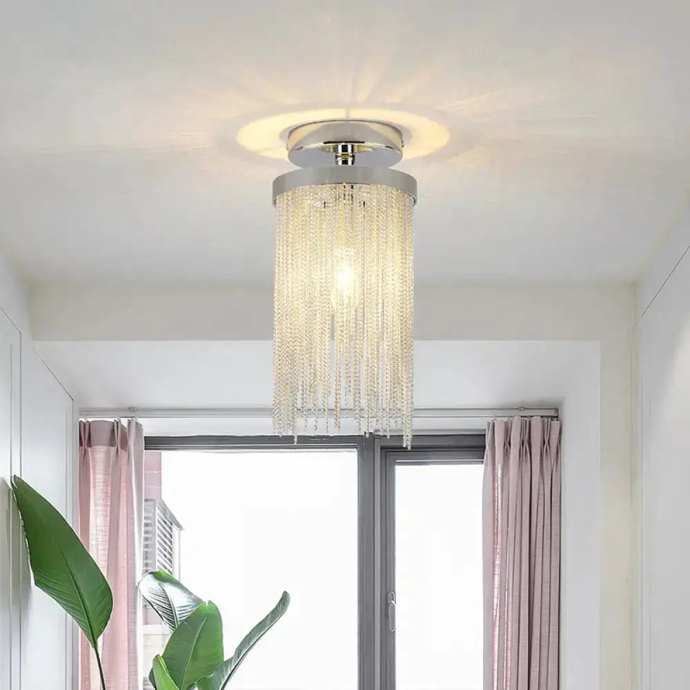 Modern Chrome Crystal Semi Flush Mount Lamp