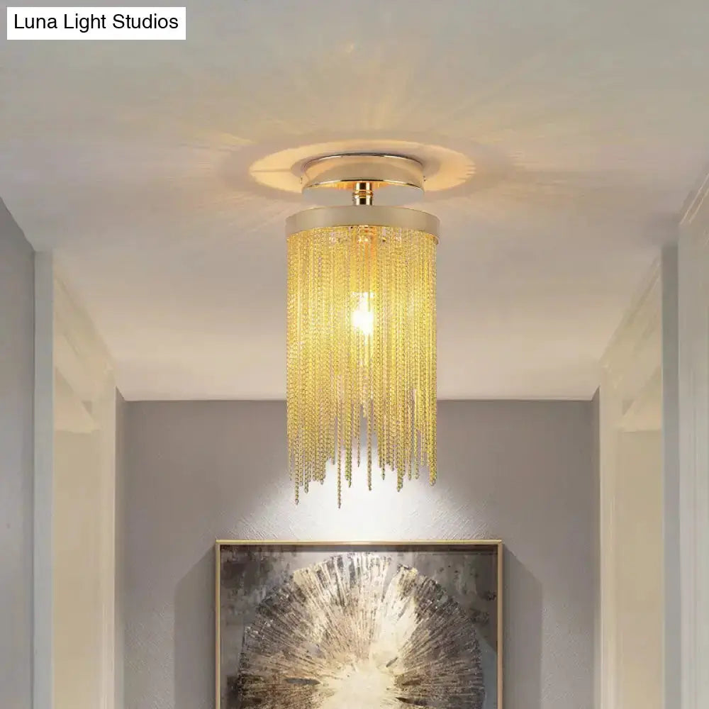 Modern Chrome Crystal Semi Flush Mount Lamp