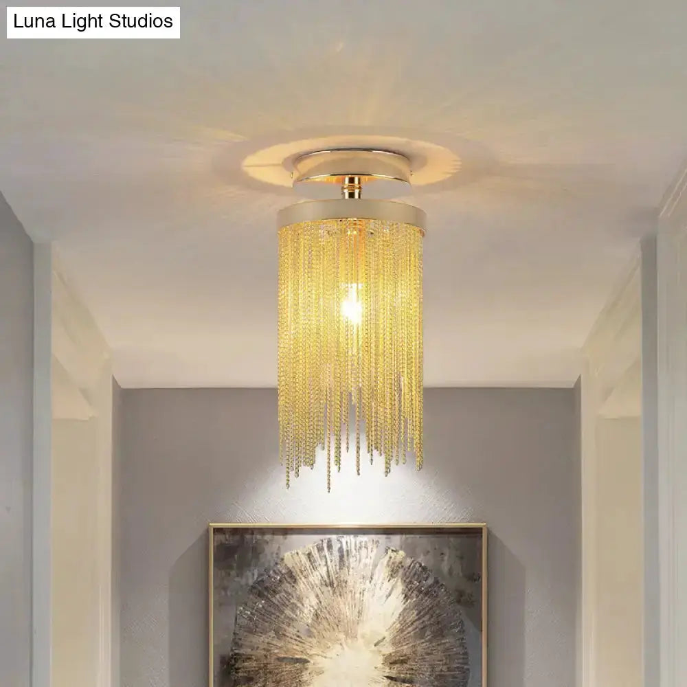 Modern Chrome Crystal Semi Flush Mount Lamp