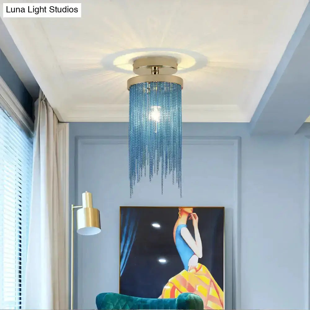 Modern Chrome Crystal Semi Flush Mount Lamp