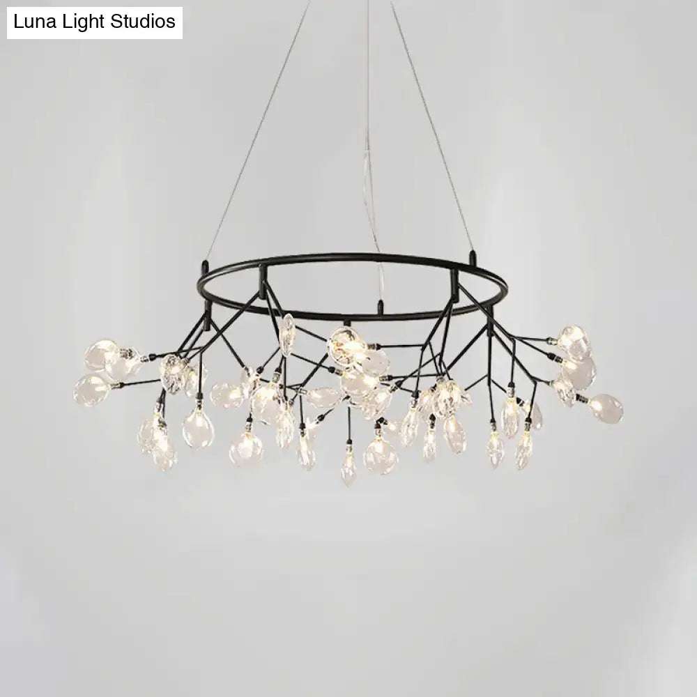 Decorbites gold LED dining chandelier round black canopy with crystal teardrops, 45-81 lights on Tampa Home & Garden Store