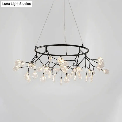 Decorbites gold LED dining chandelier round black canopy with crystal teardrops, 45-81 lights on Tampa Home & Garden Store