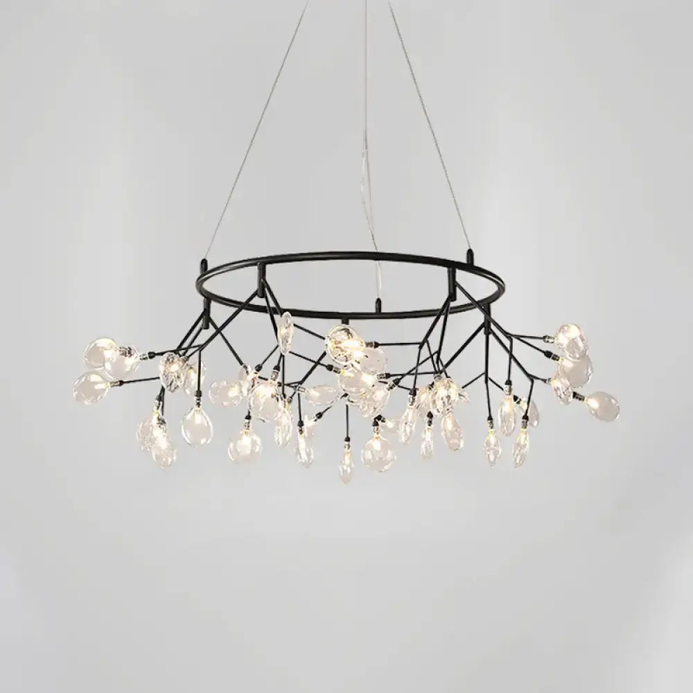 Gold LED dining chandelier round canopy with crystal teardrop pendants Decorbites on Tampa Home & Garden Store
