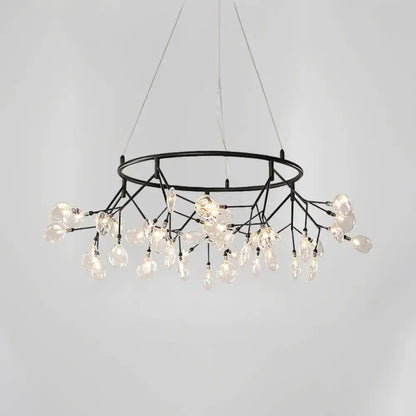 Gold LED dining chandelier round canopy with crystal teardrop pendants Decorbites on Tampa Home & Garden Store