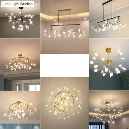 Decorbites gold LED dining chandelier with branching arms and crystal droplets; 9 designs on Tampa Home & Garden Store