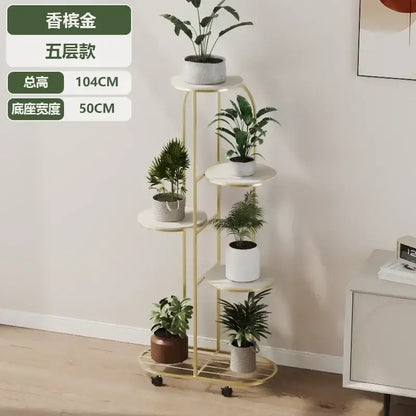 Modern gold 5 tier plant stand with wheels living room flower rack