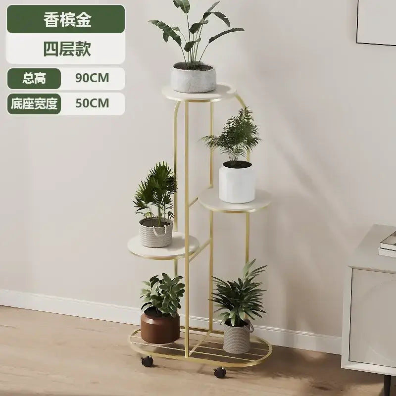 Modern gold 5 tier plant stand with wheels living room flower rack