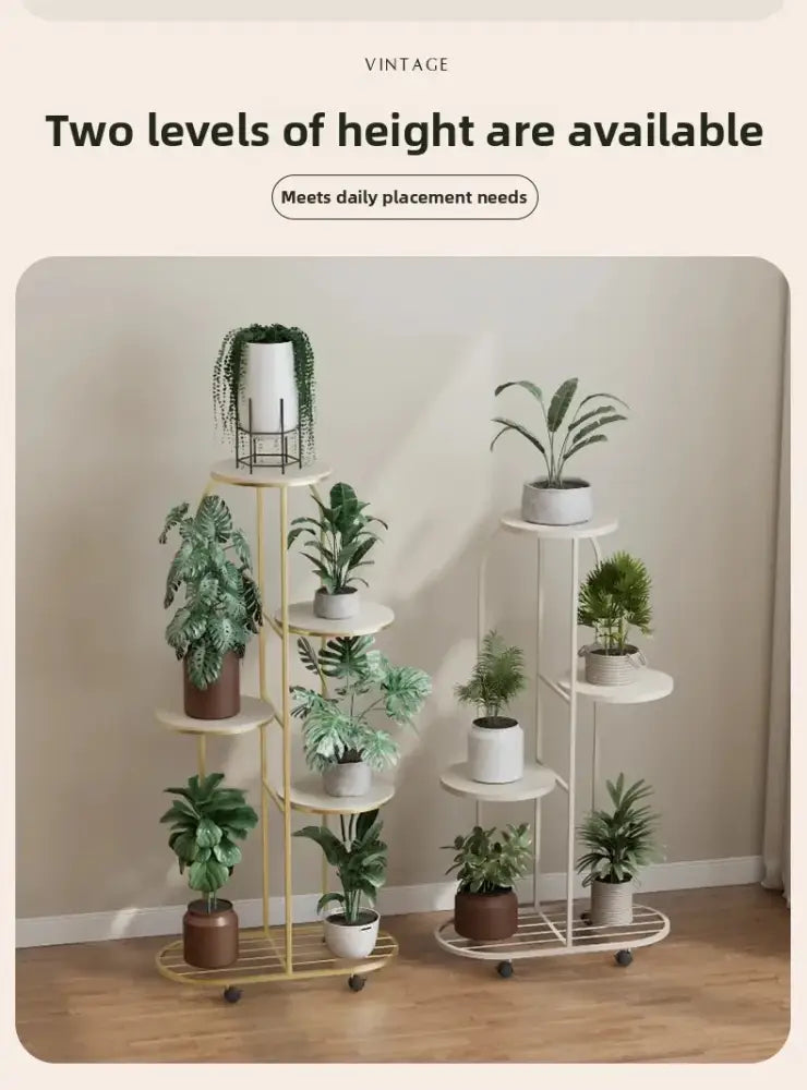 Modern gold 5 tier plant stand with wheels living room flower rack